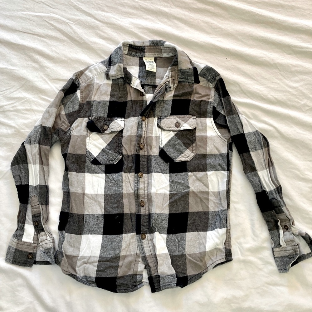 Kids gray plaid flannel